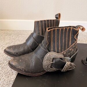 Matisse Dark Brown Leather Boots with Silver Buckle Detail